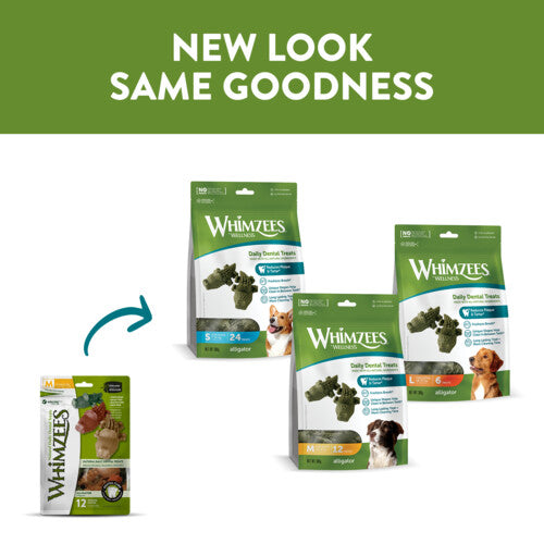Whimzees Alligator Dental Dog Chew Treat Pack 87mm Medium 12 Pack