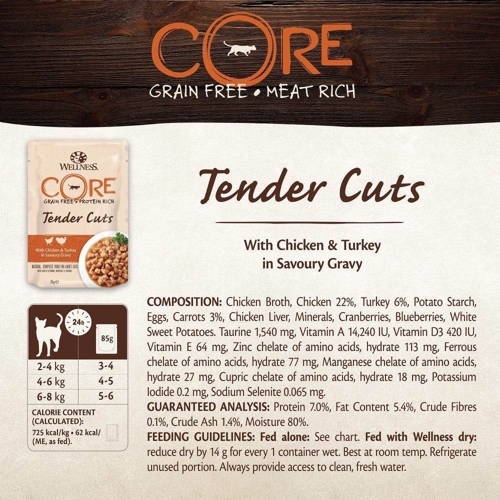 Wellness CORE Tender Cuts Turkey Selection Multipack Wet Adult Cat Food 6 x 85g