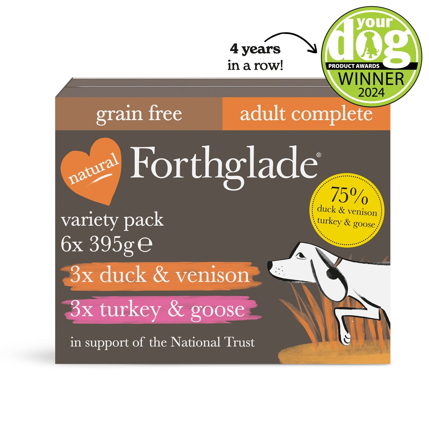 National Trust Turkey & Goose and Duck & Venison Natural Wet Dog Food - Variety Pack (6x395g)