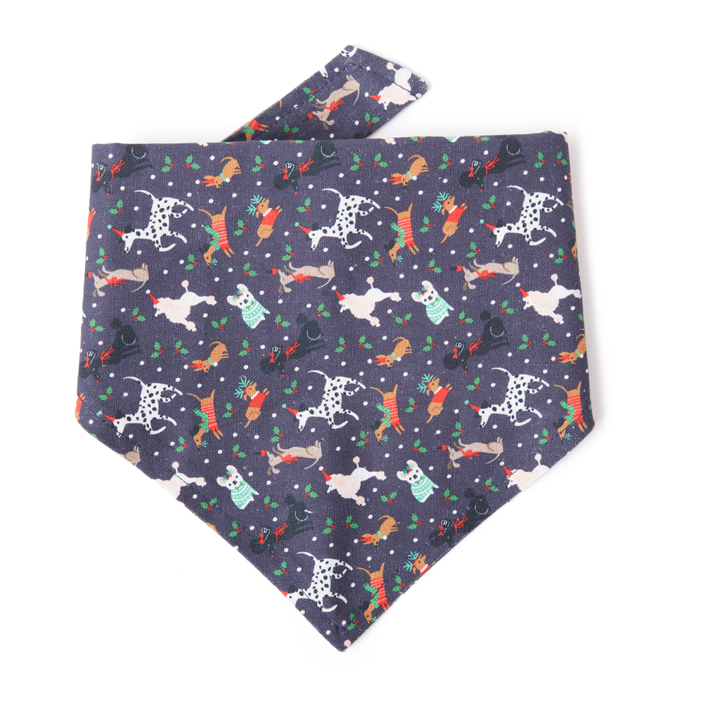 DOG BANDANA - FESTIVE NAVY PRINT