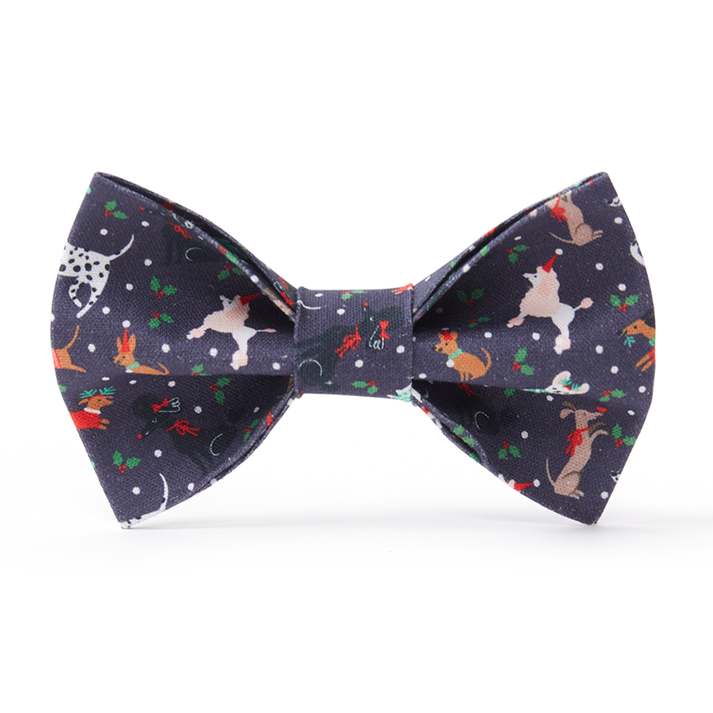 DOG BOW TIE - FESTIVE NAVY PRINT