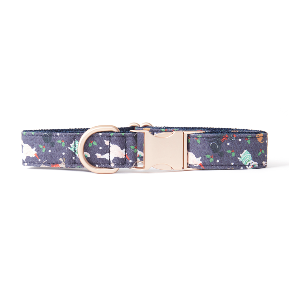 DOG COLLAR - FESTIVE NAVY PRINT