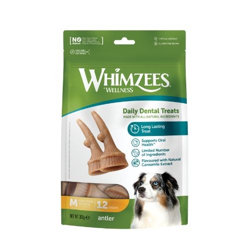 Whimzees Antler Dental Chew Dog Medium Treat Pack - 12pk
