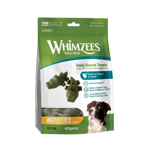 Whimzees Alligator Dental Dog Chew Treat Pack 87mm Medium 12 Pack