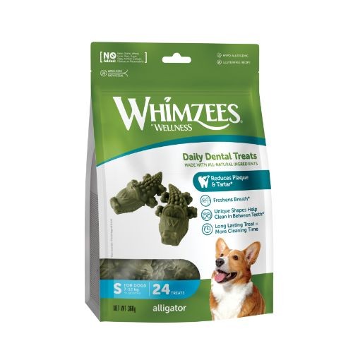Whimzees Alligator 69mm Small Dental Dog Chew Treat Pack 24 Pack