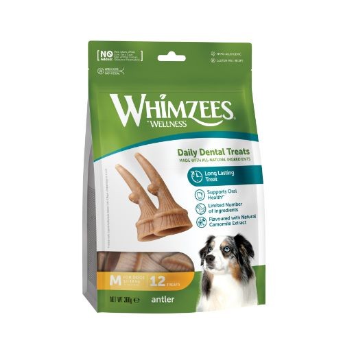 Whimzees Antler Dental Chew Dog Medium Treat Pack - 12pk