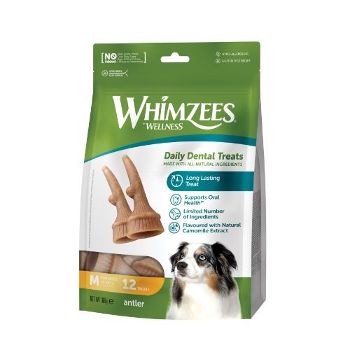 Whimzees Antler Dental Chew Dog Medium Treat Pack - 12pk