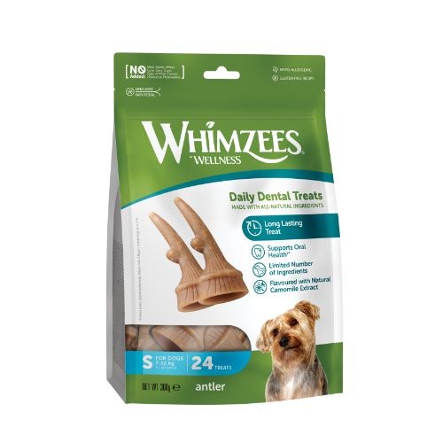 Whimzees Antler Small Dental Chew Dog Treat Pack - 24pk