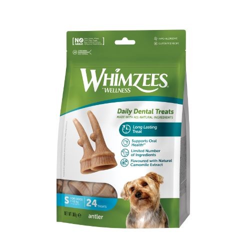 Whimzees Antler Small Dental Chew Dog Treat Pack - 24pk