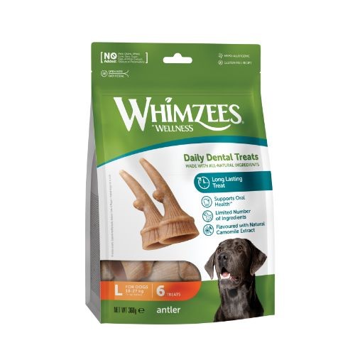 Whimzees Antler Large Dental Chew Dog Treat Pack - 6pk