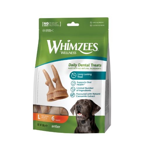 Whimzees Antler Large Dental Chew Dog Treat Pack - 6pk