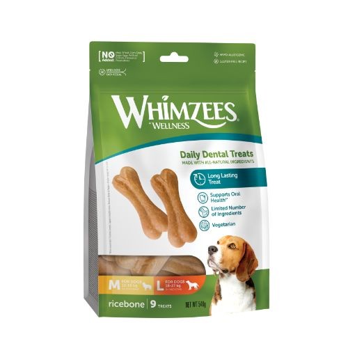 Whimzees Rice Bone 114mm Dental Dog Chew Treat Pack 9 Pack