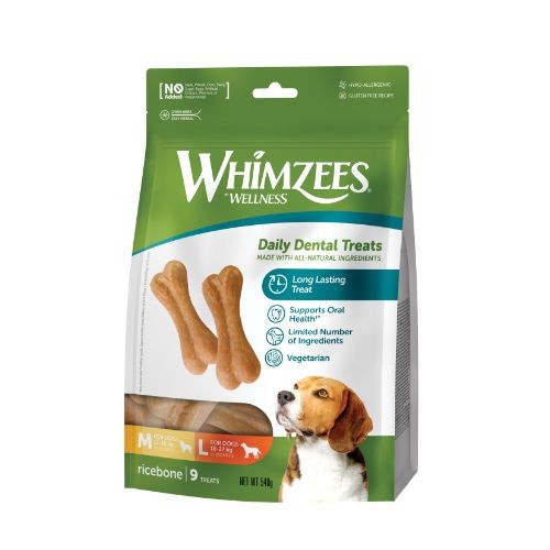 Whimzees Rice Bone 114mm Dental Dog Chew Treat Pack 9 Pack