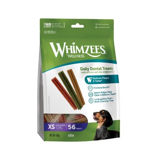 Whimzees Stix Extra Small Dental Dog Chew Treat Pack 56 Pack 80mm