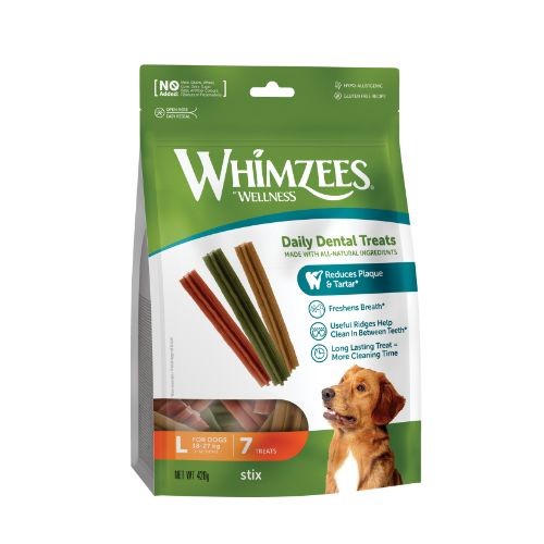 Whimzees Stix Dental Dog Chew Treat Pack of 7 - 180mm Large
