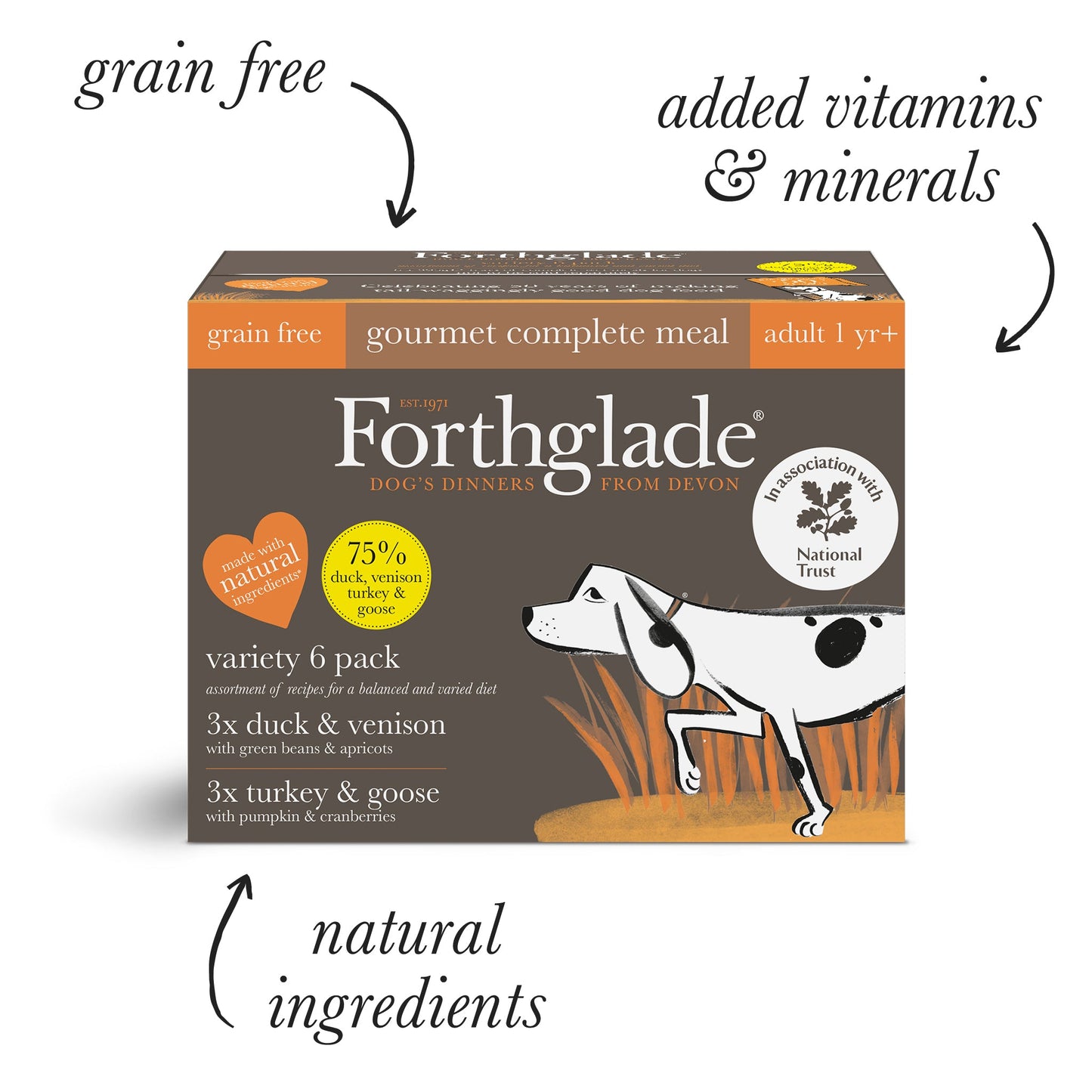 National Trust Turkey & Goose and Duck & Venison Natural Wet Dog Food - Variety Pack (6x395g)