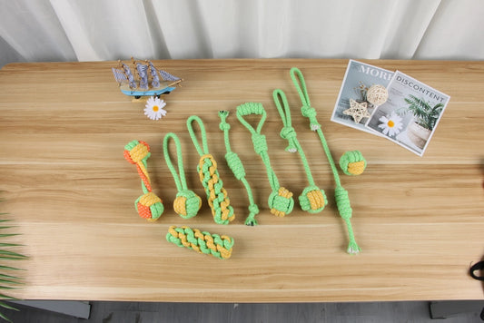 Toys Set of 9 - Handmade Cotton Rope Dog Chew