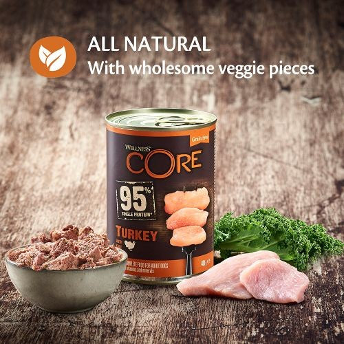 Wellness Core 95% Turkey with Kale Wet Adult Grain Free Dog Food 6 x 400g