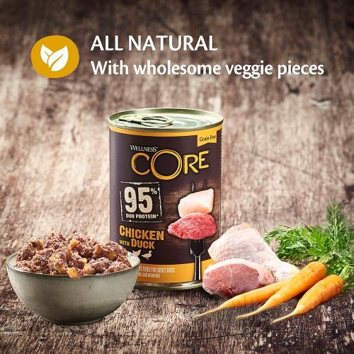 Wellness Core Wet Dog Food Can 95% Chicken and Duck with Carrots 6 x 400g
