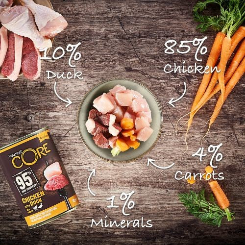 Wellness Core Wet Dog Food Can 95% Chicken and Duck with Carrots 6 x 400g