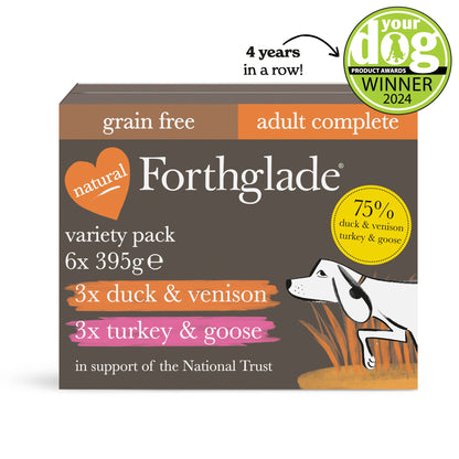 National Trust Turkey & Goose and Duck & Venison Natural Wet Dog Food - Variety Pack (6x395g)