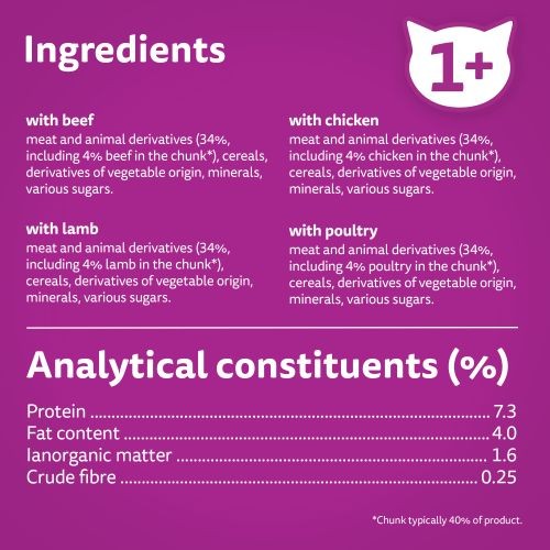 Whiskas Adult 1+ Cat Food Pouches Meat Selection in Gravy 12 x 100g