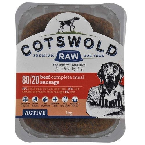 Cotswolds Adult Working Raw Dog Food Beef Sausage Active 1kg