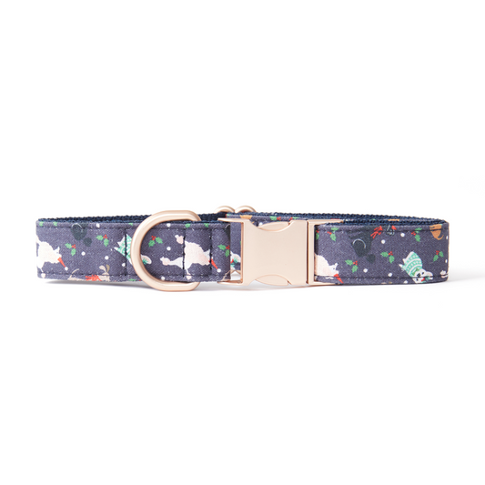 DOG COLLAR - FESTIVE NAVY PRINT