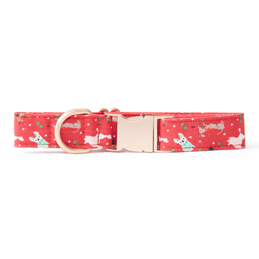 DOG COLLAR - FESTIVE RED PRINT
