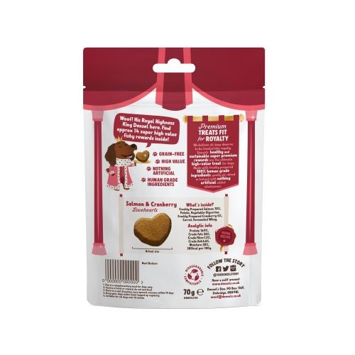 Denzel's Rewards Salmon & Cranberry Love Hearts Dog Treats - 70g