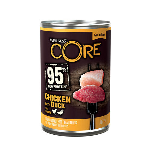 Wellness Core Wet Dog Food Can 95% Chicken and Duck with Carrots 6 x 400g