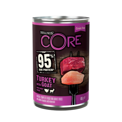 Wellness Core Wet Dog Food Can with 95% Turkey and Goat with Sweet Potato 6 x 400g