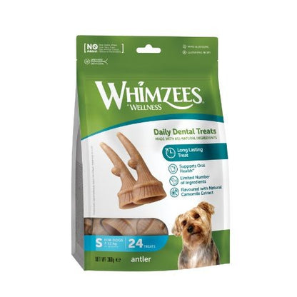 Whimzees Antler Small Dental Chew Dog Treat Pack - 24pk