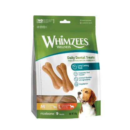 Whimzees Rice Bone 114mm Dental Dog Chew Treat Pack 9 Pack