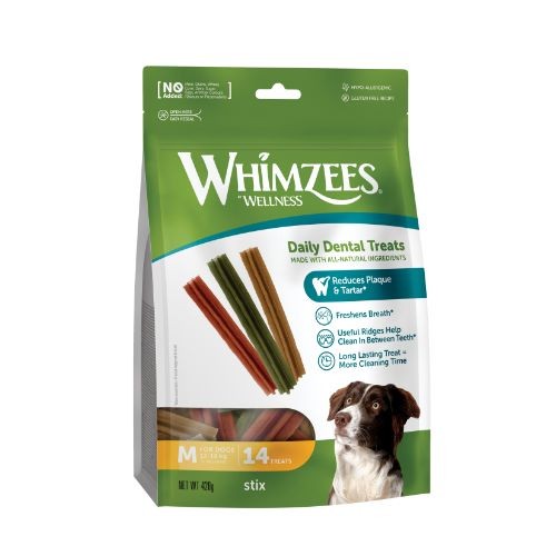Whimzees Stix 150mm Medium Dental Dog Chew Treat 14 Pack