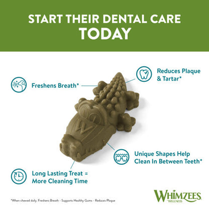 Whimzees Alligator Dental Dog Chew Treat Pack 87mm Medium 12 Pack