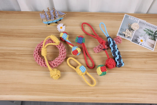Handmade Cotton Rope Dog Chew Toys - Set of 10