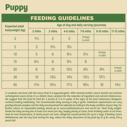 James Wellbeloved Wet Puppy Food Pouches with Lamb and Rice 10 x 150g